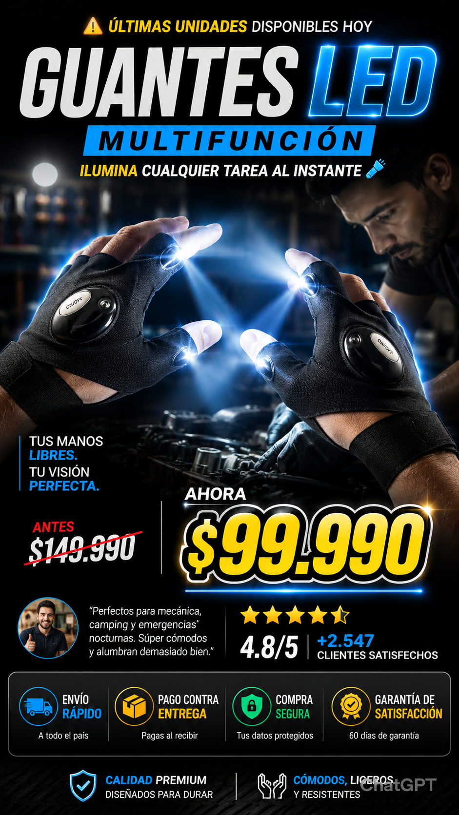 Guante Led Impermeable